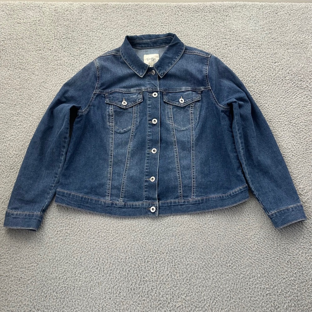 Jessica Simpson Womens 2X Denim Jacket Medium Wash Stretch Blue Jeans Trucker